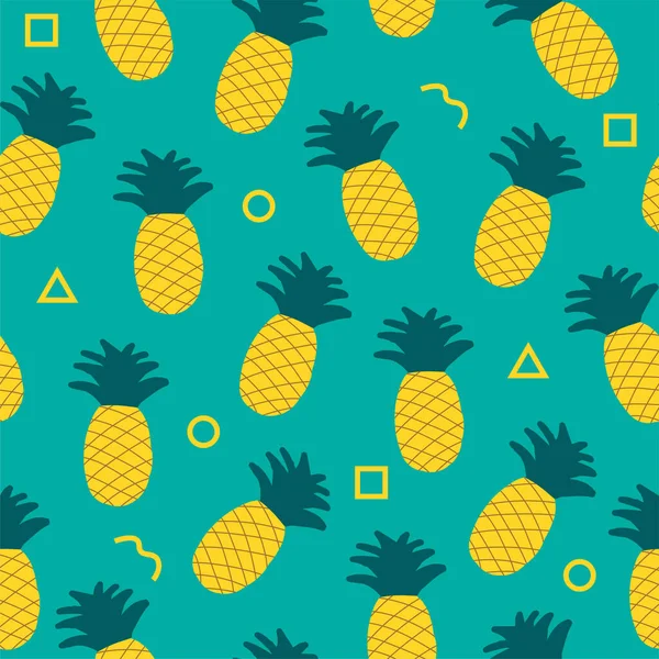 Hand Drawn Seamless Pattern Pineapples Blue Background Tropic Fruit Pineapple — Vetor de Stock
