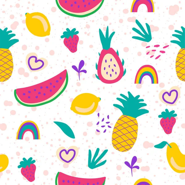 Seamless Pattern Fruit Plants Yellow Background Vector Illustration — Stockvektor