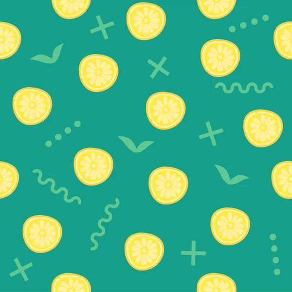 Fresh Lemons Background Hand Drawn Icons Colorful Wallpaper Vector Seamless — Image vectorielle