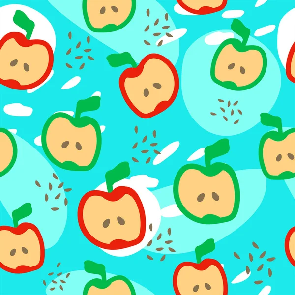 Apple Cut Fruit Seamless Pattern Vector Flat Style Summer Tropical — Wektor stockowy