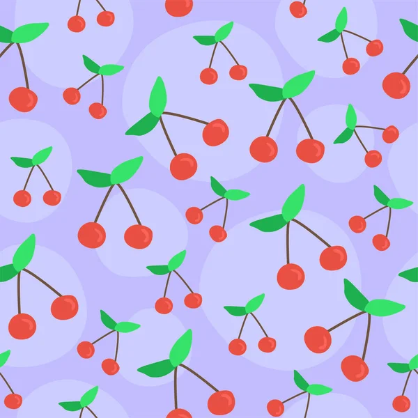 Cherry Fruit Pattern Cute Heart Fruit Cartoon Seamless Background Dot — ストックベクタ