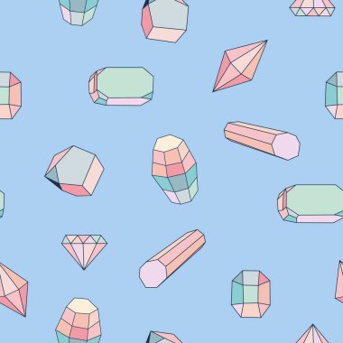 Kusursuz desenli elmaslar, değerli taşlar, mücevherler. Sonsuz doku, beyaz, mavi ve pembe.