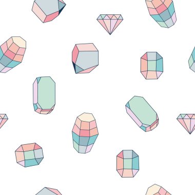 Kusursuz desenli elmaslar, değerli taşlar, mücevherler. Sonsuz doku, beyaz, mavi ve pembe.