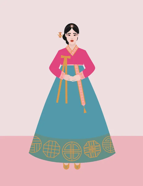 Mujer Coreana Vestida Con Trajes Tradicionales Personaje Femenino Hanbok Traje — Vector de stock