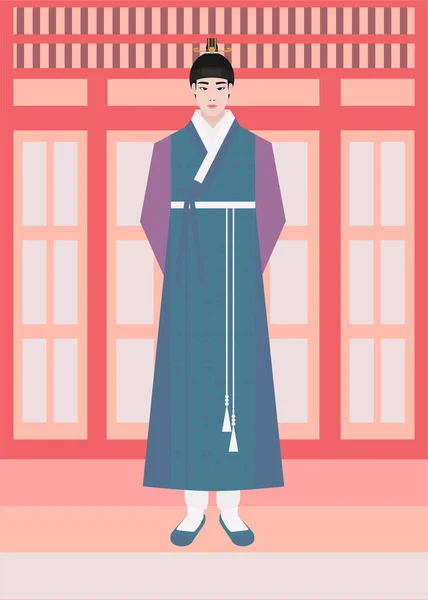 Coréen Costume Traditionnel Personnage Masculin Dans Hanbok Costume National Décoré — Image vectorielle