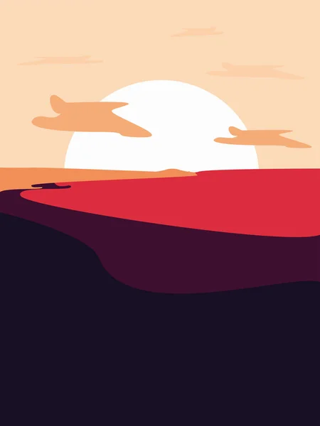 Krajobraz Zachodem Słońca Nad Brzegiem Morza Sylwetka Trawy Nad Czerwoną — Wektor stockowy