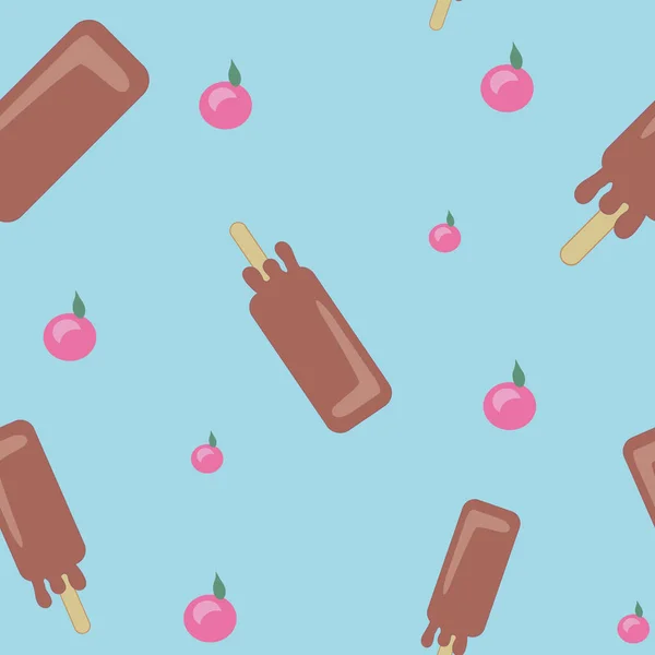Crème Glacée Colorée Motif Sans Couture Esquimau Popsicle Cerises Sur — Image vectorielle