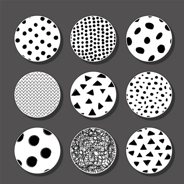 Set Sfondi Rotondi Astratti Monocromatici Modelli Forme Scarabocchiate Disegnate Macchie — Foto Stock