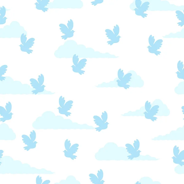 Cartoon Pattern Dove Peace Sky Clouds Blue Pigeon Bird Freedom — Vettoriale Stock