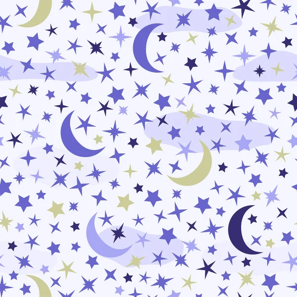 Wallpaper Nursery Colorful Stars Moon Clouds Seamless Pattern Star Moon — Stockvector
