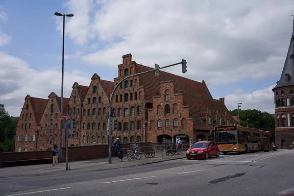 Luebeck Γερμανία Ιουλίου 2021 Έξι Κτίρια Από Κόκκινα Τούβλα Salzspeicher — Φωτογραφία Αρχείου