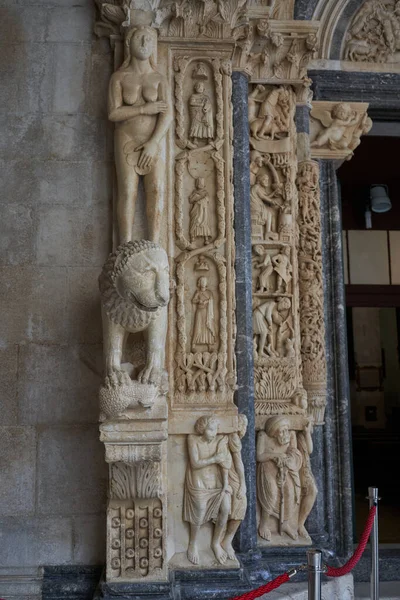 Trogir Croatia May 2022 Cathedral Lawrence Entrance Detail — Stock Photo, Image