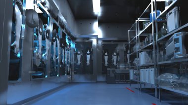 Bilimkurgu İzolatörü - İlaç üretiminde dolgu Hattı - 3d Resmedilmiş Resim