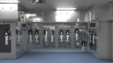 Bilimkurgu İzolatörü - İlaç üretiminde dolgu Hattı - 3d Resmedilmiş Resim