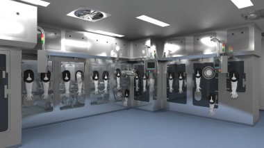Bilimkurgu İzolatörü - İlaç üretiminde dolgu Hattı - 3d Resmedilmiş Resim