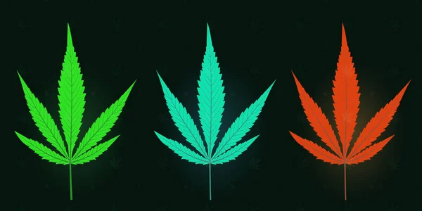 Una Foglia Cannabis Neon Foglie Marijuana Isolate Uno Sfondo Scuro — Vettoriale Stock