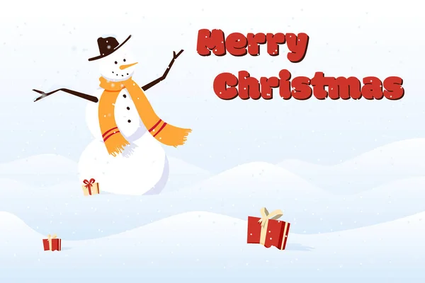 Beyaz Gülümseyen Kardan Adam Sana Mutlu Noeller Diliyor Kırmızı Çizgili — Stok Vektör
