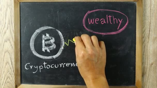 Homem Escrevendo Criptomoeda Criar Sinal Rico Quadro Negro Estúdio Chiangmai — Vídeo de Stock