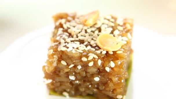 Rode Kleverige Rijst Dessert Thaise Beroemde Dessert — Stockvideo