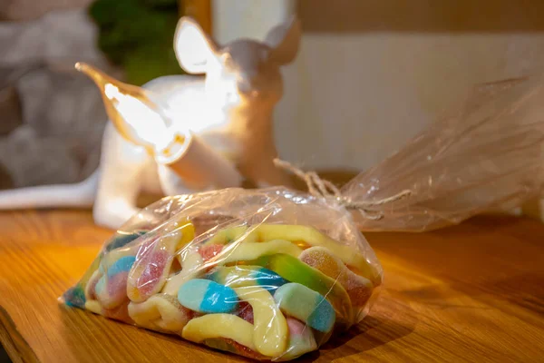 Bunch Colorful Marshmallows Crumbly Candies Sugar Marmalade Marshmallows Selective Focus — Stock Photo, Image