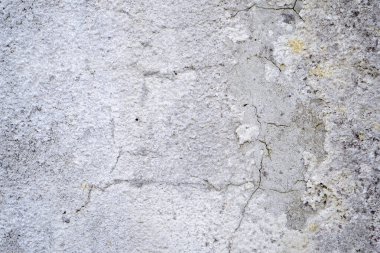 Arka plan olarak gri çimento yüzeyi ile kaplı çatlamış beton duvar.