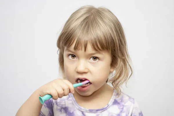 Little Girl Brushing Her Teeth Girl Toothbrush Oral Hygiene Royalty Free Stock Photos