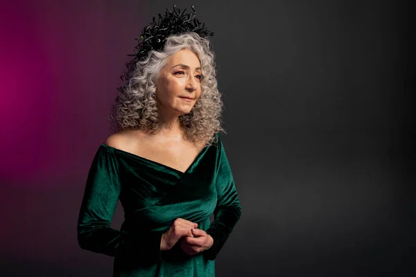 Elderly Gray Haired Elegant Woman Years Old Colored Background Curly — Stock Photo, Image