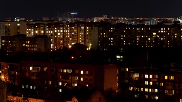 Zeitraffer Stadtfenster Haus Das Nächtliche Lichtintervall Den Fenstern Eines Mehrstöckigen — Stockvideo
