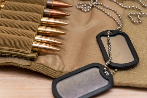 Army Identification Medallions Bandolier Cartridges Concept Military Special Operation Sniper — Photo