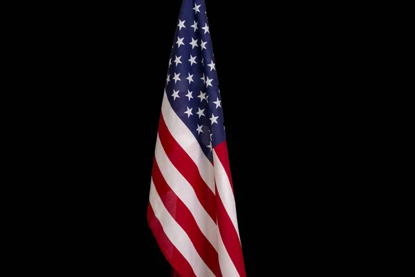 Bandiera Americana Montata Pennone Sfondo Nero Pianta Media — Foto Stock