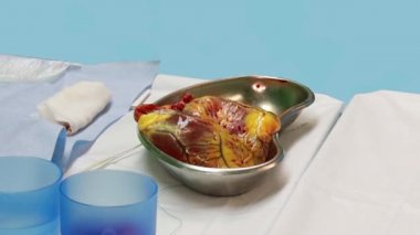 a human heart is beating on the table, a heart transplant operation