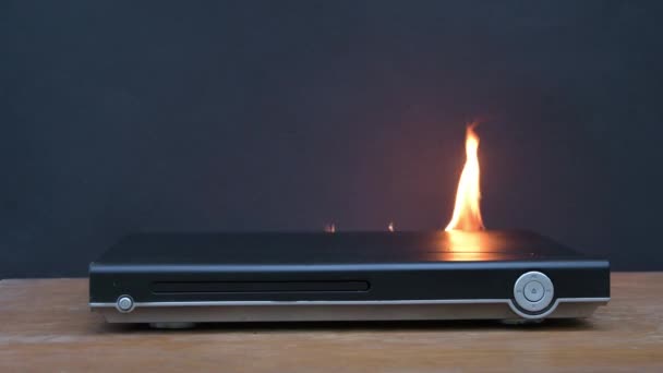 Dvd Player Sparks Burns Smoke Fire Fire Breaks Out Electrical — Stock videók