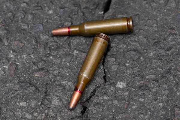 Homemade Cartridges Prohibited Bullets Offset Center Lie Cracked Asphalt Selective — Stock Photo, Image