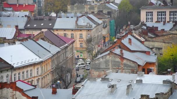 Plano Aéreo Vista Superior Vieja Ciudad Europea Arquitectura Histórica Gente — Vídeos de Stock