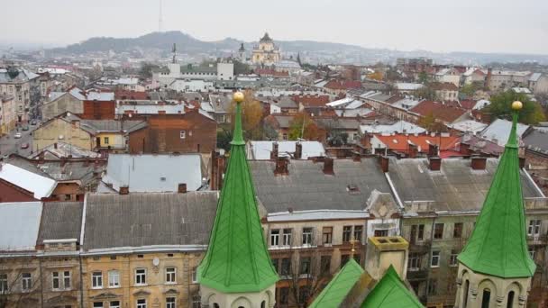 Flygfoto Ovanifrån Den Gamla Europeiska Staden Historisk Arkitektur Människor Promenader — Stockvideo