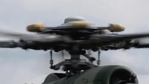 Pales Tournantes Hélices Hélicoptère Militaire Gros Plan Préparation Décollage — Video