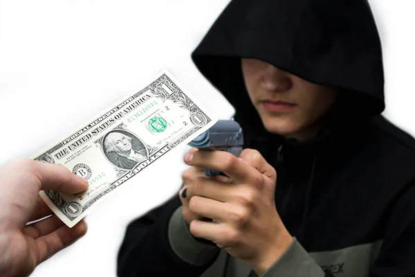 A teenager commits a robbery for one dollar. — Stock Photo, Image
