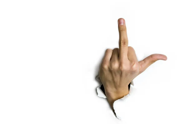 Finger hand symbols concept middle finger sign in a gesture meaning fuck you or fuck off isolated on white — Stockfoto