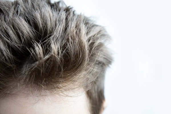 Cabeza masculina con exuberante cabello erecto. — Foto de Stock