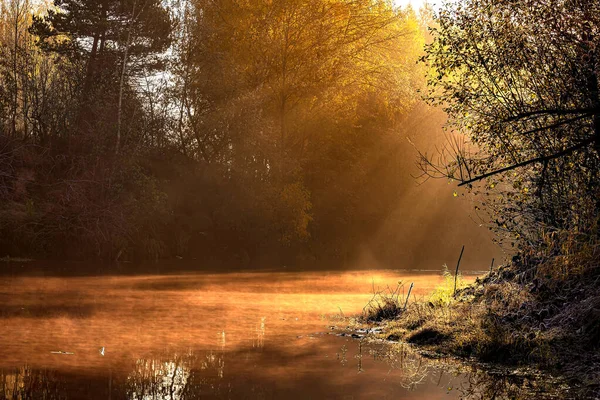Sabahları sisli sonbahar nehri. — Stok fotoğraf