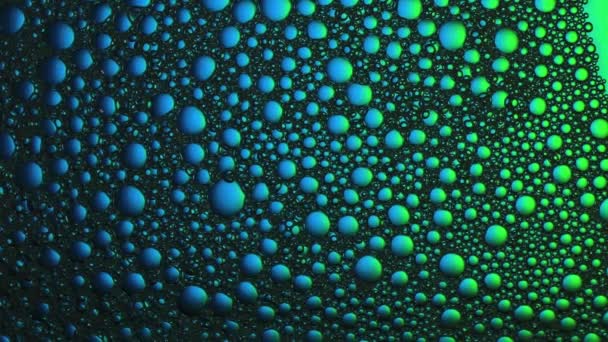 Floping multicolored bubbles. Top view. Close up. — Stock Video