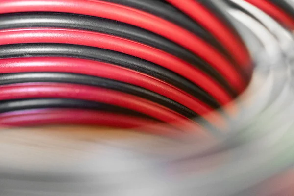Closeup Macro Red Black Wires Bundled Together Imagen de archivo