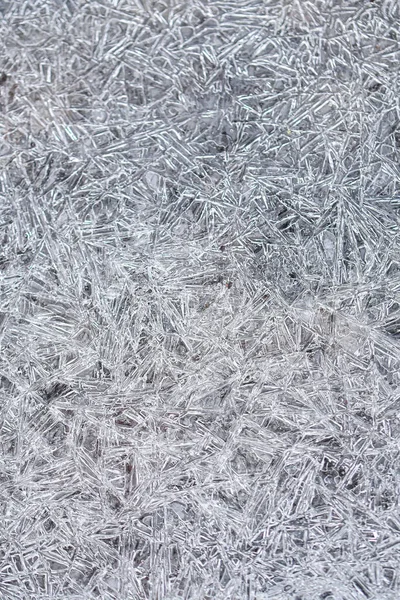 Κοντινό Πλάνο Μακροεντολή Κρυστάλλων Πάγου Παγωμένου Νερού Κατά Χειμερινή Περίοδο — Φωτογραφία Αρχείου