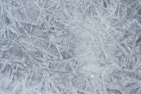Κοντινό Πλάνο Μακροεντολή Κρυστάλλων Πάγου Παγωμένου Νερού Κατά Χειμερινή Περίοδο — Φωτογραφία Αρχείου