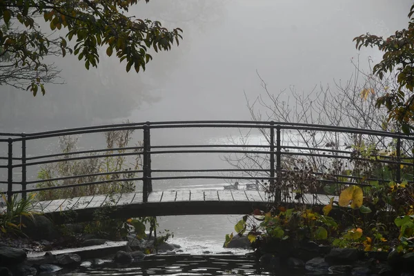 Photo Bridge Foggy Weather Autumn Fall Season — Stockfoto