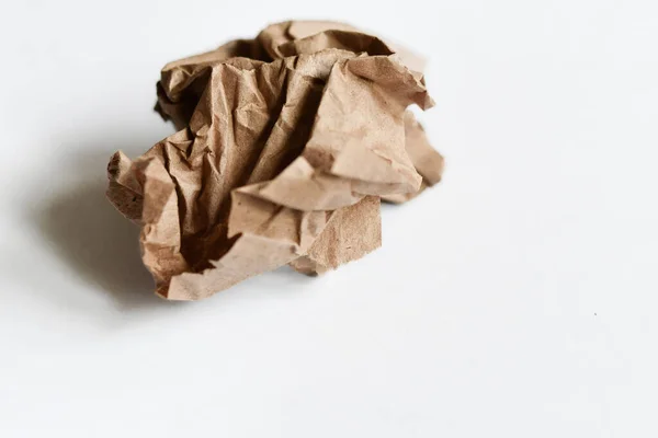 Crumbled Brown Paper White Background Concept Bad Idea — стоковое фото