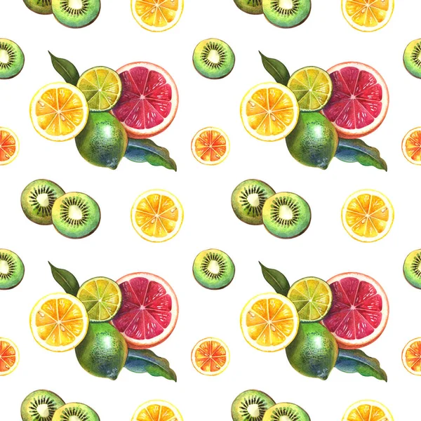 Modèle Sans Couture Avec Des Fruits Dessin Aquarelle — Photo