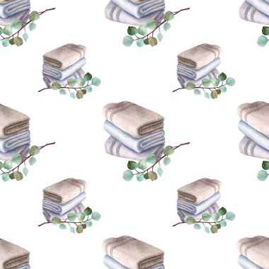 Kusursuz suluboya deseni. Spa konsepti. Havlu yığını.