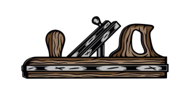 Eski moda mekanik ahşap planlamacı. Amblem, logo, rozet, etiket gibi kullanılabilir. İşaret, poster ya da baskı. Monokrom Grafik Sanatı. Vektör İllüstrasyonu. İşleme biçiminde el çizimi ögesi