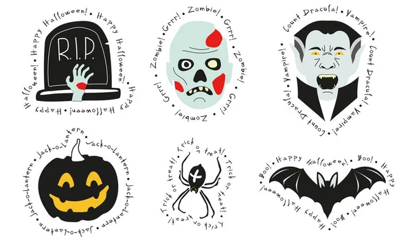 Dibujo Gráfico Cosas Halloween Con Una Inscripción Largo Del Contorno — Archivo Imágenes Vectoriales